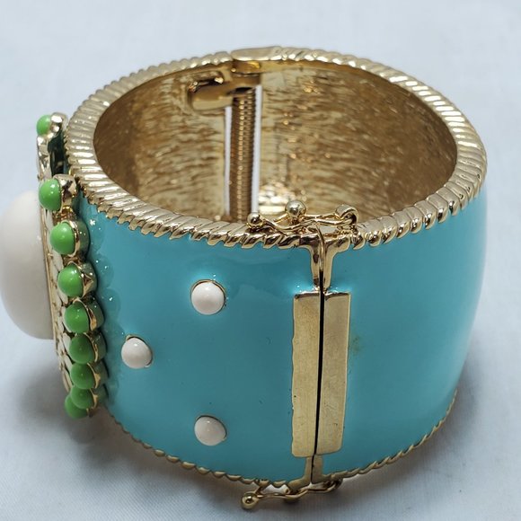 Enamel turquoise gold bangle bracelet with magnetic closure - Picture 6 of 9